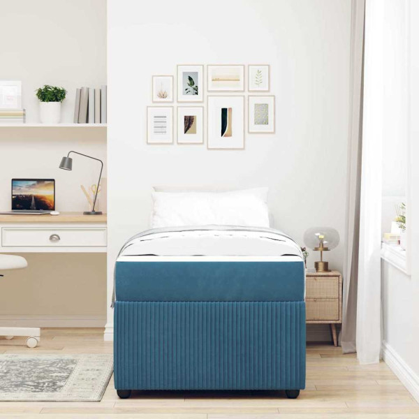Estrutura de cama com colchão Outros Azul 90 x 190 cm Veludo M 5