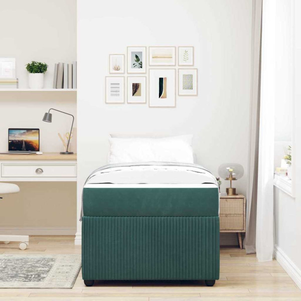 Estrutura de cama com colchão Verde-escuro 90 x 200 cm Veludo M 5