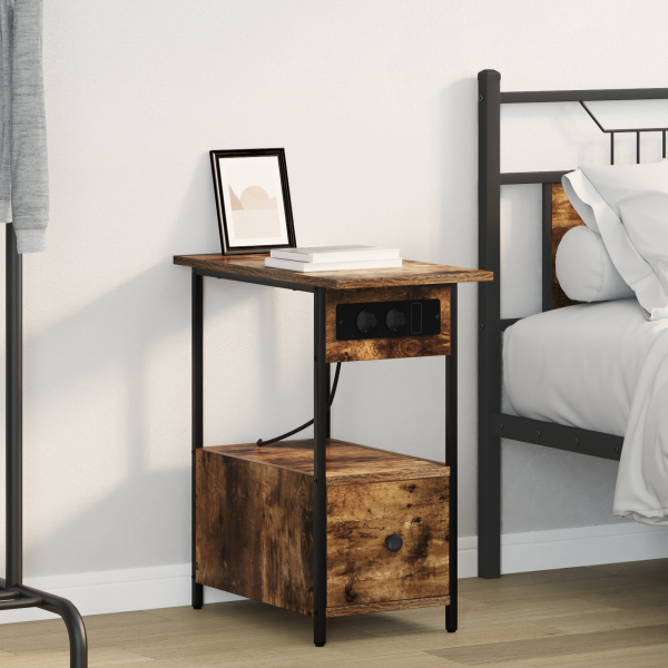 Armario de Noche con cajón Roble ahumado 60 x 30 x 61 cm D