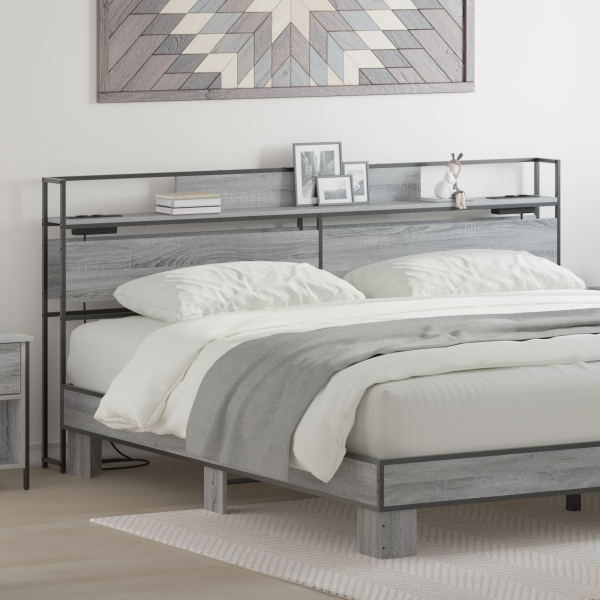 Cabecera de almacenamiento con cabecera Gris sonoma 200 cm D