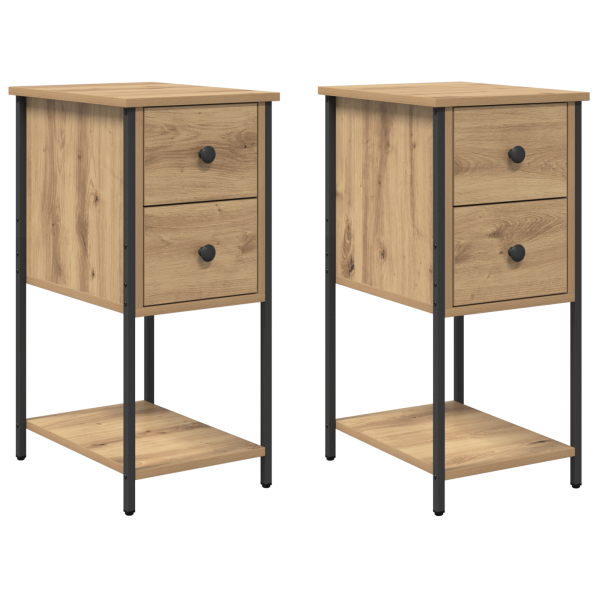 Armario de Noche con cajón 2 pcs Roble artisan 32 x 42 x 70 cm M 2