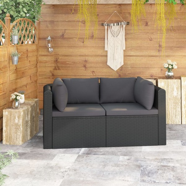2 pcs conjunto sofás de jardim c/ almofadões vime PE preto D