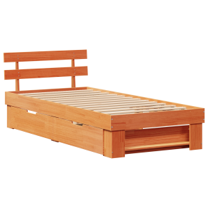Estrutura da Cama com gaveta com cabeceira com armazenamento Castanho-mel 90 x 190 cm H