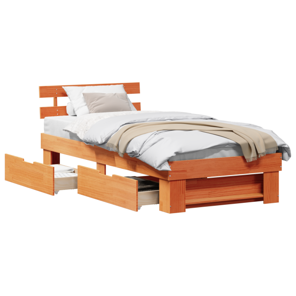 Estrutura da Cama com gaveta com cabeceira com armazenamento Castanho-mel 90 x 190 cm M 3