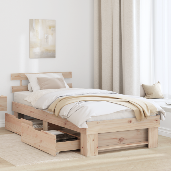 Estrutura da Cama com gaveta com cabeceira com armazenamento Castanho 75 x 190 cm M 5