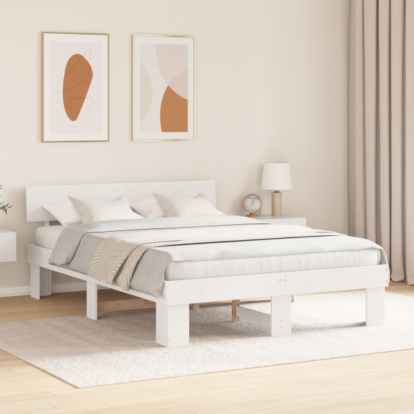 Estructura de cama Blanco 150 x 200 cm Madera de pino sólido M 5