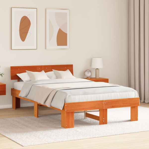 Estrutura da Cama com cabeceira Castanho-mel 120 x 200 cm M 5