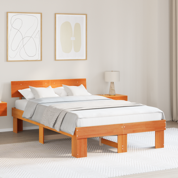 Estructura de cama con cabecera Marrón cera 140 x 190 cm D