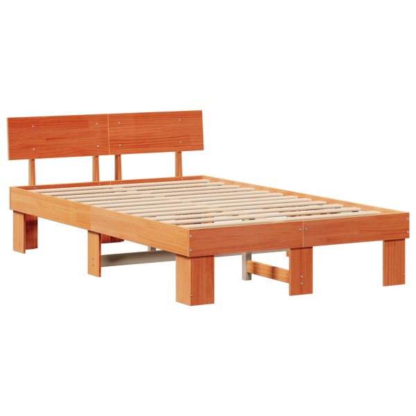 Estructura de cama con cabecera Marrón cera 135 x 190 cm M 2
