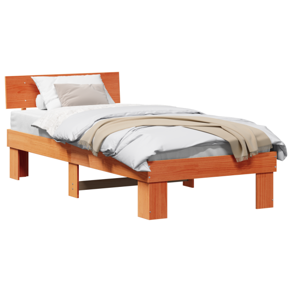 Estructura de cama con cabecera Marrón cera 100 x 200 cm M 3