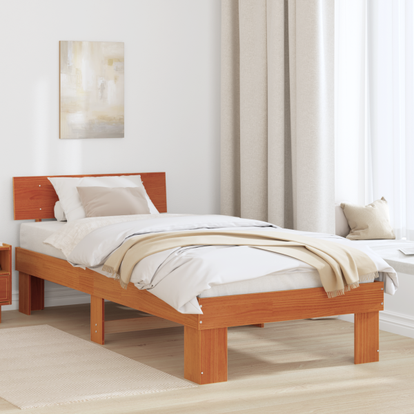Estructura de cama con cabecera Marrón cera 90 x 190 cm D