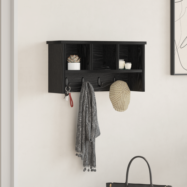Perchero de pared con estante Roble negro 50 x 16 x 26 cm D