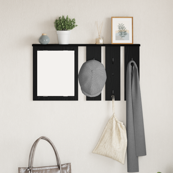 Perchero de pared con estante Roble negro 85 x 10 x 45 cm D