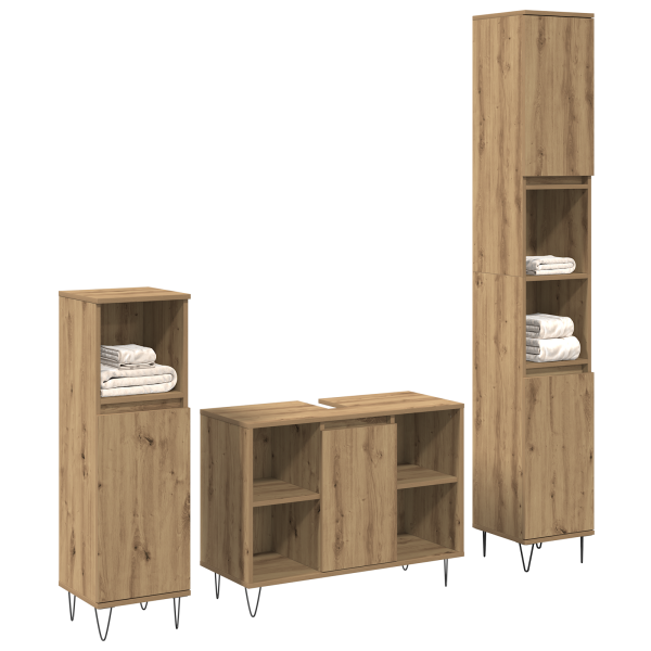 Conjunto de Muebles de Baño de 3 Piezas Roble Artesanal Madera de Calidad M 2