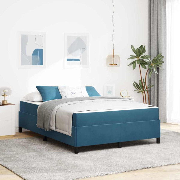 Estructura de cama Azul oscuro y blanco 140 x 190 cm Terciopelo D