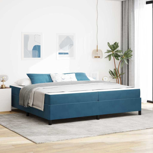 Estructura de cama Azul oscuro y blanco 200 x 200 cm Terciopelo D