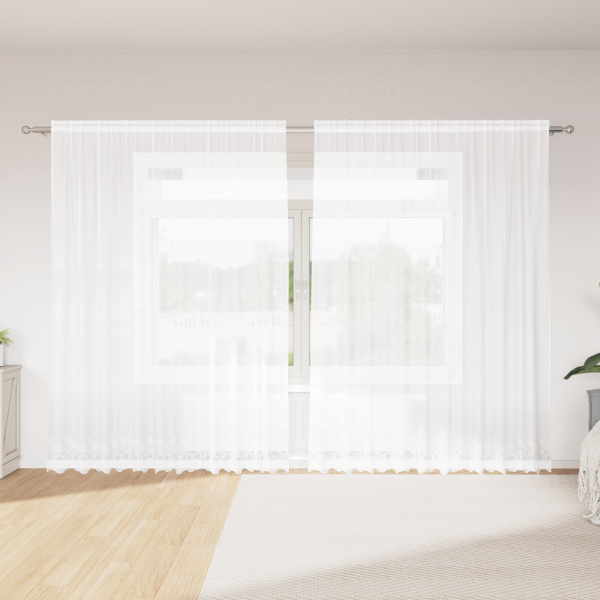 Cortina de Encaje con cortinas Floral Blanco 300 x 245 cm Poliéster D