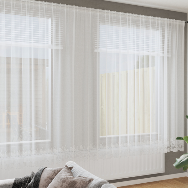 Cortina de Encaje con cortinas Floral Blanco 400 x 220 cm Poliéster D