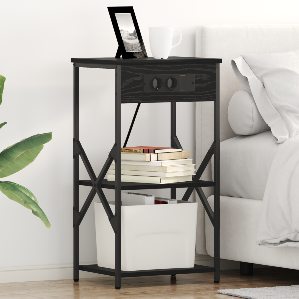 Armario de Noche con estante con almacenamiento Roble negro 41 x 31 x 76 cm D