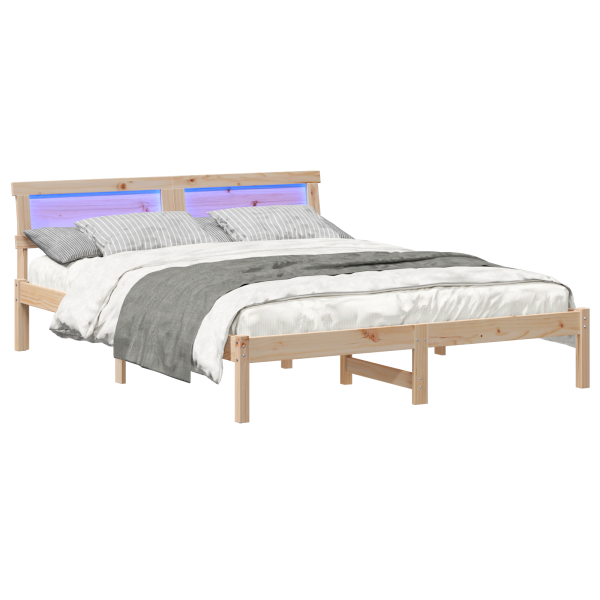 Estrutura da Cama com luzes de tira LED com cabeceira Castanho 160 x 200 cm M 3