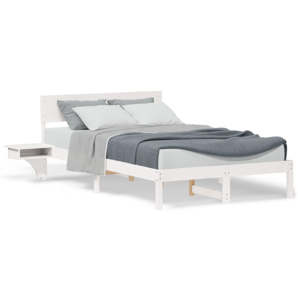 Estrutura de cama com mesas de cabeceira Branco 135 x 190 cm M 4