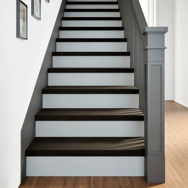 Peldaños de escalera 12 uds madera maciza roble marrón oscuro D