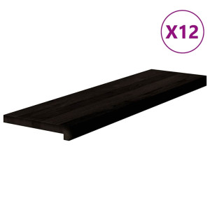 Peldaños de escalera 12 uds madera maciza roble marrón oscuro H