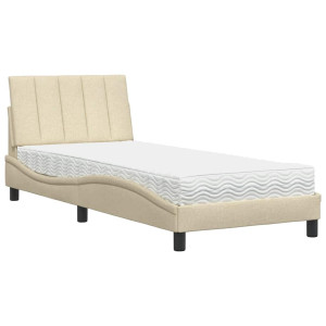 Cama con colchón tela color crema 90x190 cm H