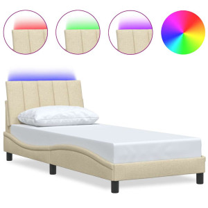 Estructura de cama sin colchón tela crema 90x190 cm H