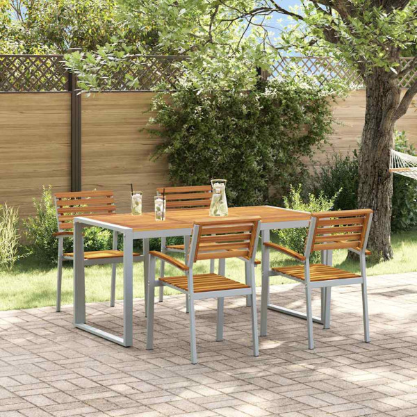 Conjunto de Comedor de Jardín de 5 Piezas de Madera Sólida Acacia y Metal D