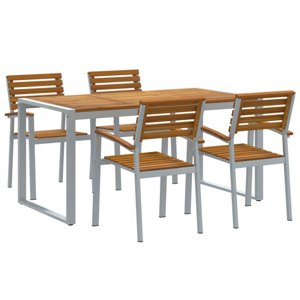 Conjunto de Comedor de Jardín de 5 Piezas de Madera Sólida Acacia y Metal M 2