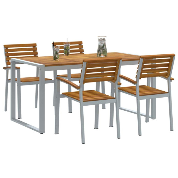 Conjunto de Comedor de Jardín de 5 Piezas de Madera Sólida Acacia y Metal M 3