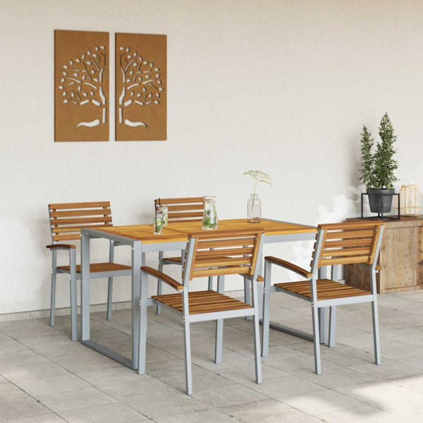 Conjunto de Comedor de Jardín de 5 Piezas de Madera Sólida Acacia y Metal M 4