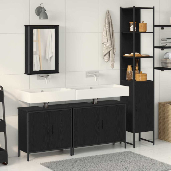 Conjunto de Muebles de Baño de 4 Piezas en Negro Roble de Madera Sintética D