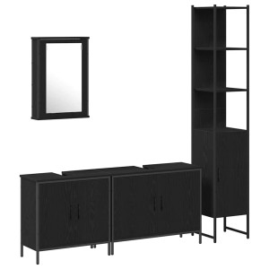 Conjunto de Muebles de Baño de 4 Piezas en Negro Roble de Madera Sintética H