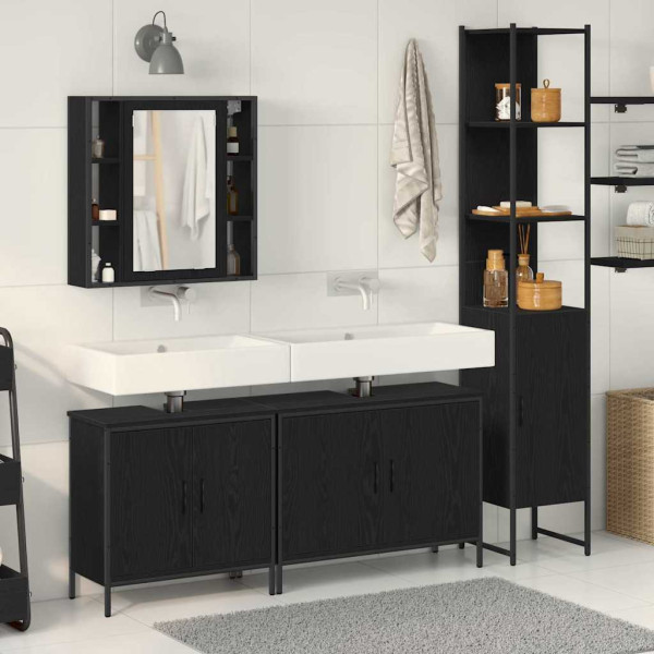 Conjunto de Muebles de Baño de 4 Piezas en Madera de Roble Negro D