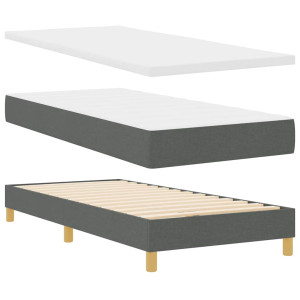 Cama Box Spring con colchón . Gris Oscuro. 100 x 200 cm. Tela H