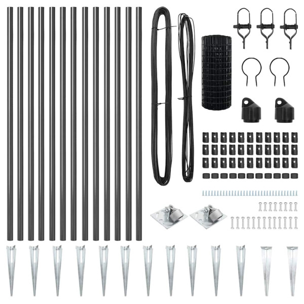 Cerca Euro com 13 postes com ponta 0.8x25 m de aço galvanizado cinza M 5