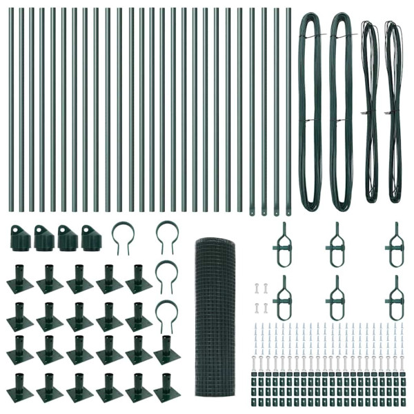 Cerca de Alambre Soldado con 13 Postes Flanged Verde 0.5x50 m Acero M 4
