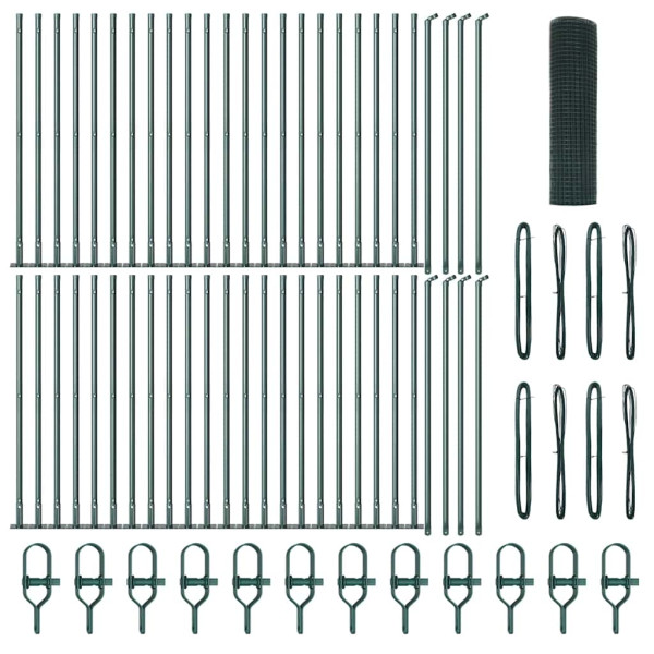 Valla Soldada con 13 Postes de Brida Verde 0.5x100 m de Acero M 2