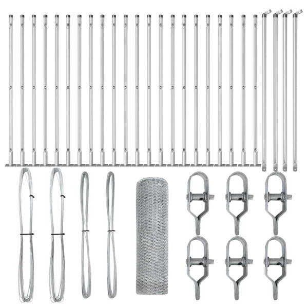 Cerca com Postes Prateado 1 x 50 m Aço revestido de PVC M 2