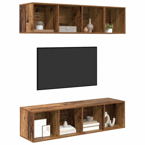Juego de muebles de TV 3 pcs Madera vieja Madera contrachapada M 3