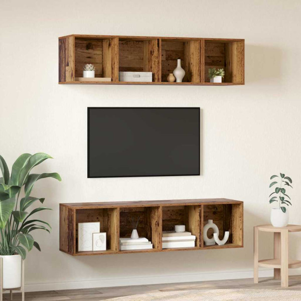 Juego de muebles de TV 3 pcs Madera vieja Madera contrachapada M 4