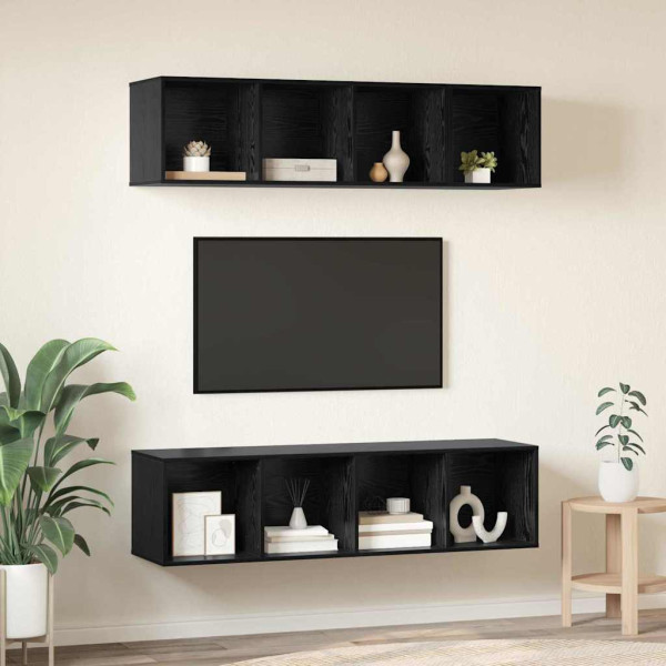 Juego de muebles de TV 3 pcs Roble negro Madera contrachapada M 4
