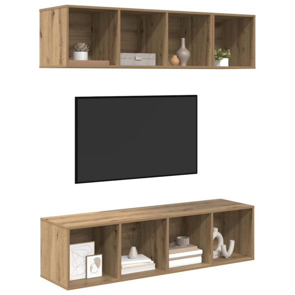 Juego de muebles de TV 3 pcs Roble artisan Madera contrachapada M 3