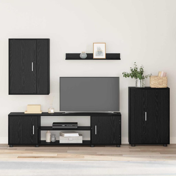 Juego de mueble de TV de 4 piezas con estante 4 pcs Roble negro D