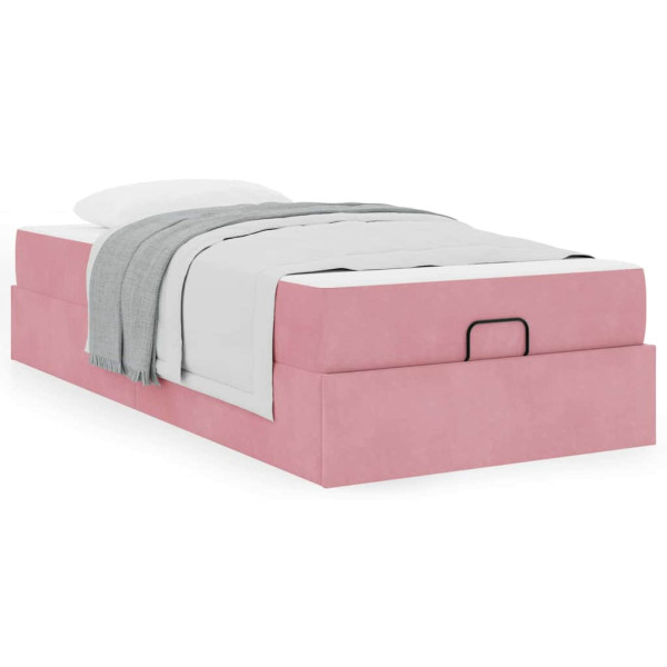 Estrutura da Cama com armazenamento Rosa 90 x 200 cm Veludo M 4