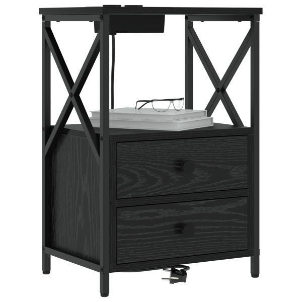 Cabinete de Noche con Estación de Carga 2 pcs Roble negro M 3