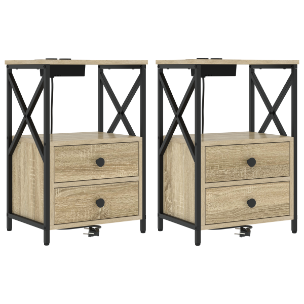 Cabinete de Noche con Estación de Carga 2 pcs Roble Sonoma M 2