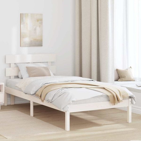 Estructura de cama con cabecera blanca 90x190 cm de madera maciza de pino D